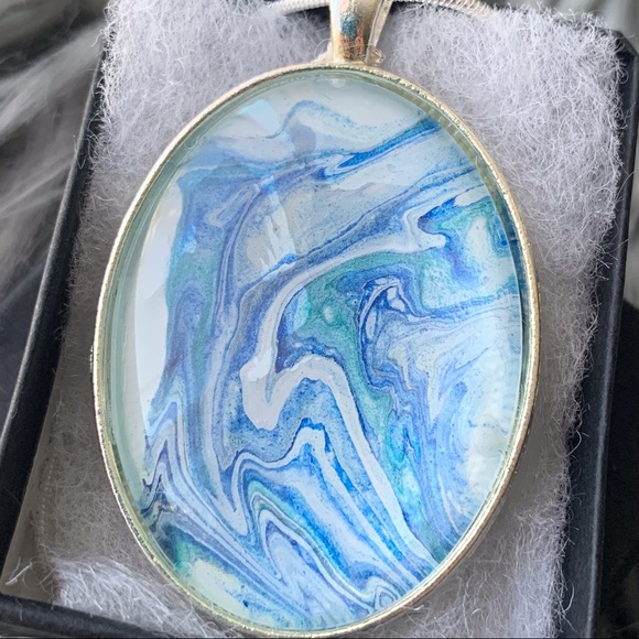 Handmade Fluid Art Necklace-Ocean Waves Bold - Picture 2 of 5